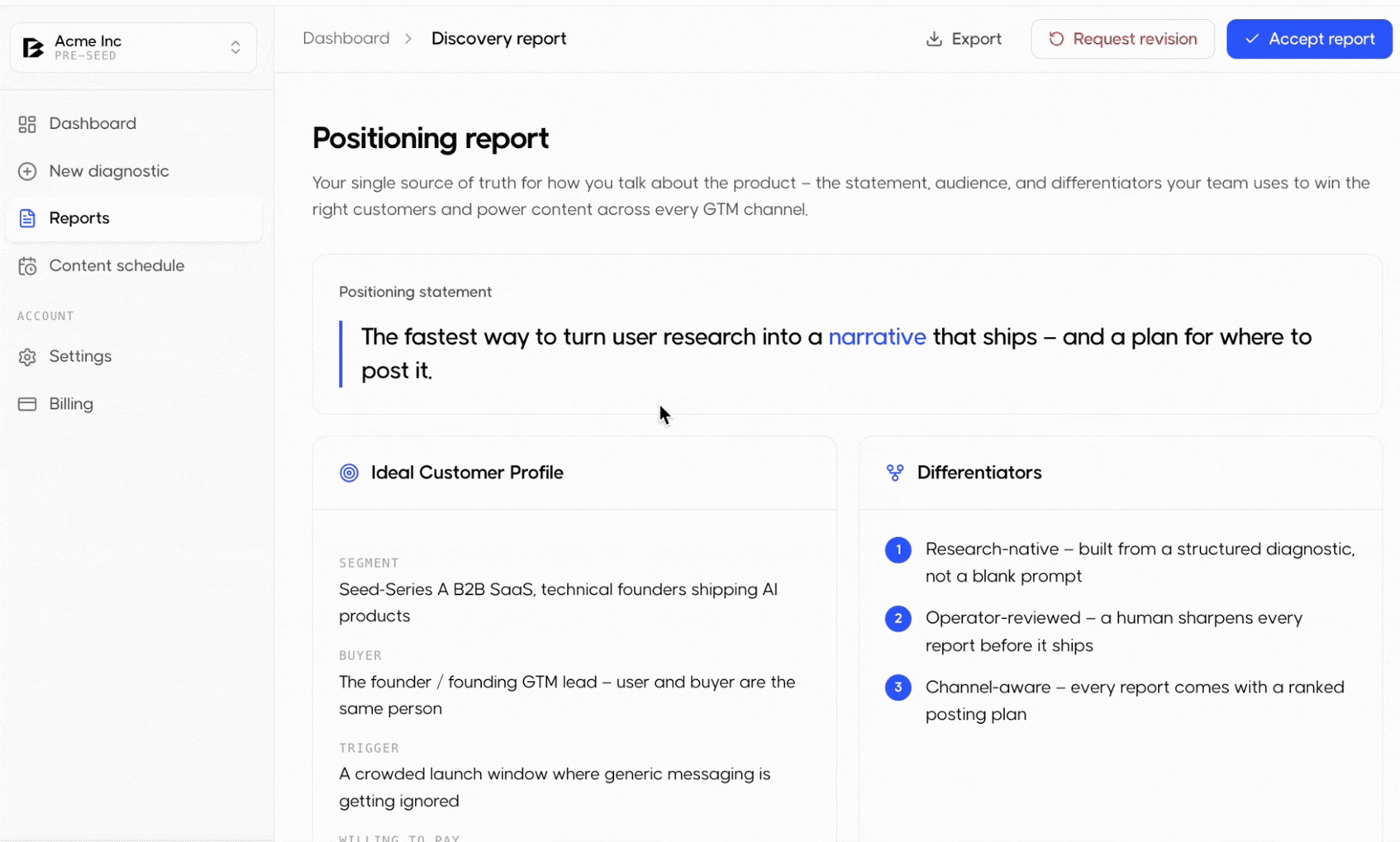 Positioning report demo